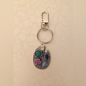 Hand Crafted Artist Palette Keychain with Teal, Purple, Blue Stones